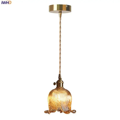 Modern flower amber glass pendant light dining room hanging fixture