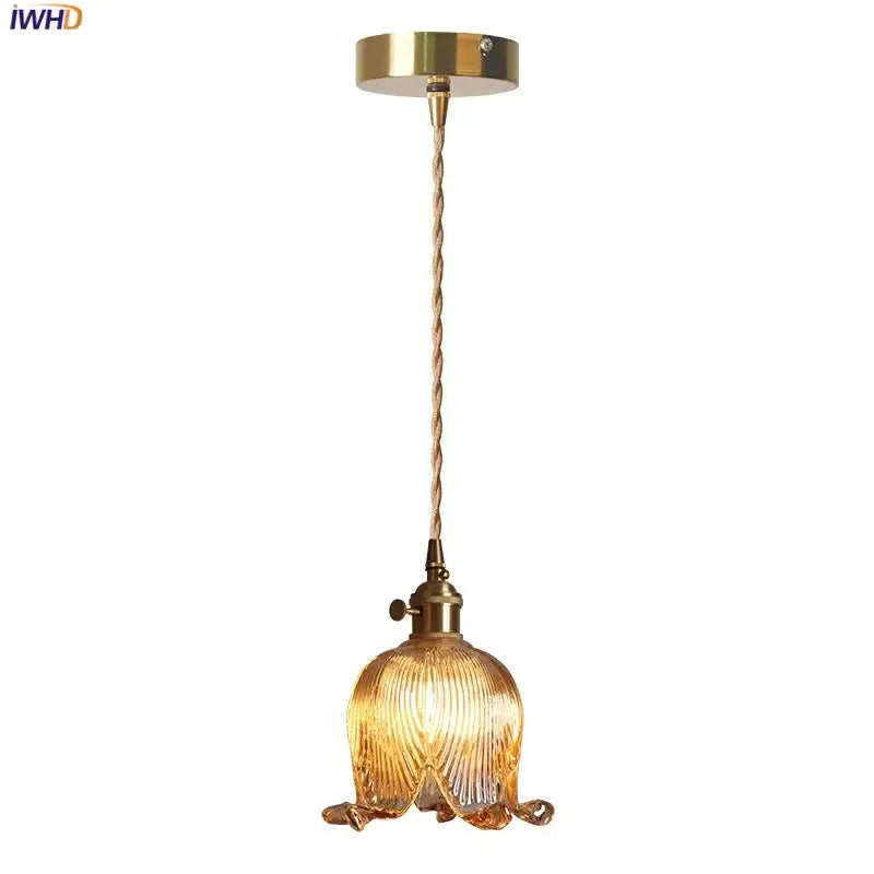 Modern flower amber glass pendant light dining room hanging fixture