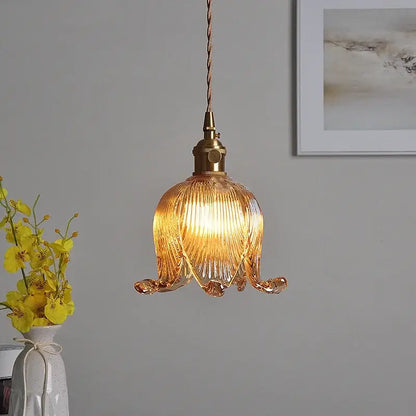 Modern flower amber glass pendant light dining room hanging fixture