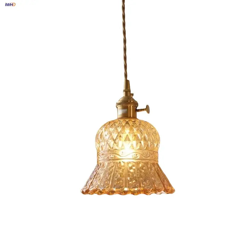 Amber glass led pendant light kitchen embossed diamond pattern