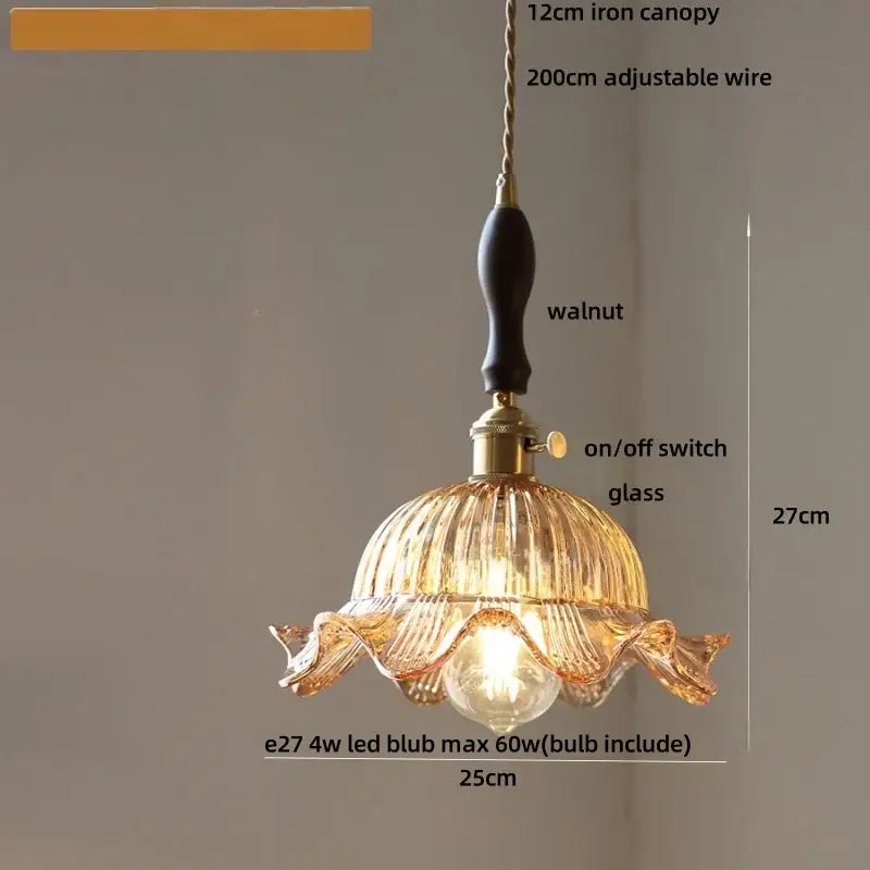 Amber glass led pendant light kitchen embossed diamond pattern