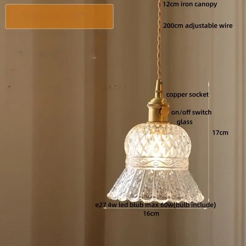 Amber glass led pendant light kitchen embossed diamond pattern