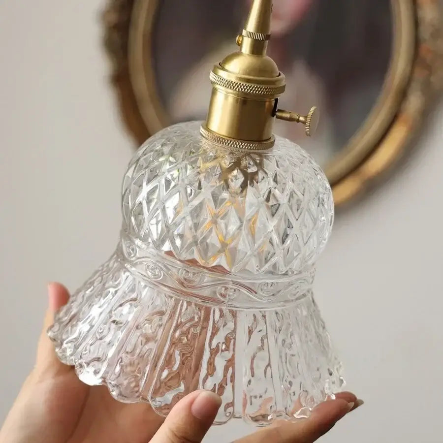 Amber glass led pendant light kitchen embossed diamond pattern