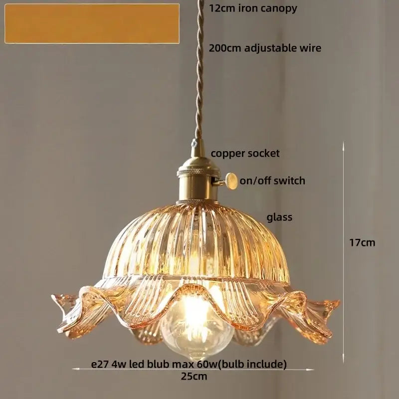 Amber glass led pendant light kitchen embossed diamond pattern