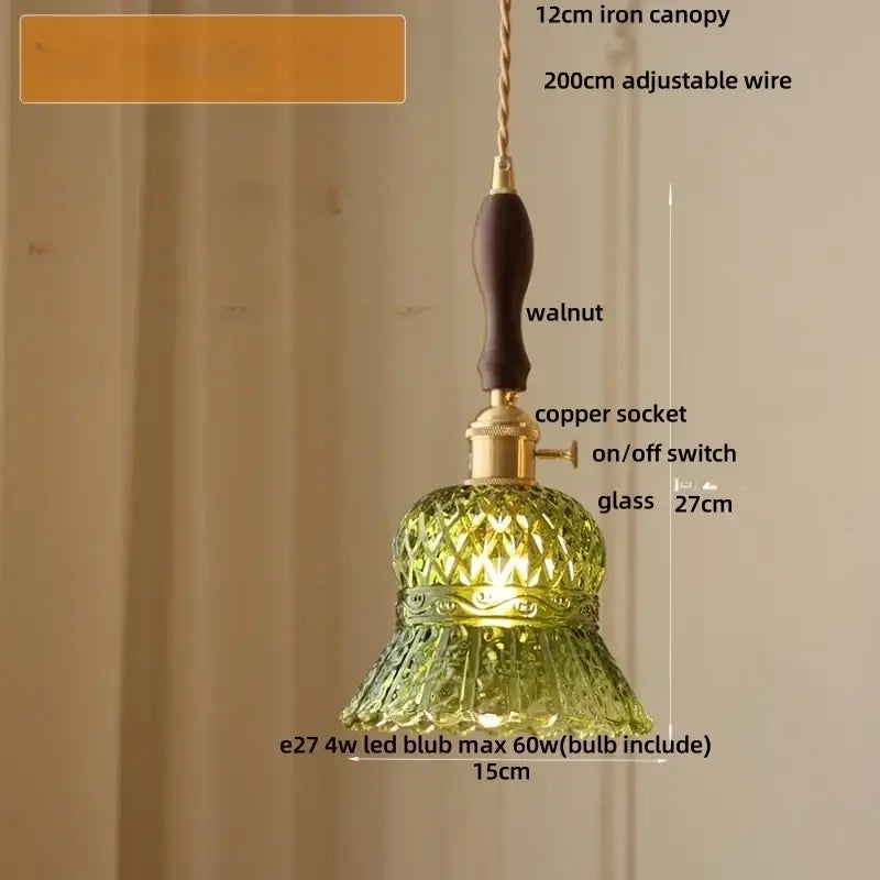 Amber glass led pendant light kitchen embossed diamond pattern
