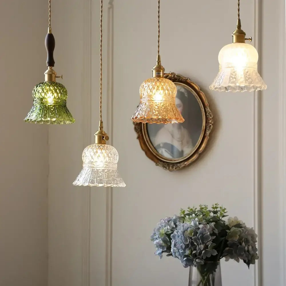 Amber glass led pendant light kitchen embossed diamond pattern