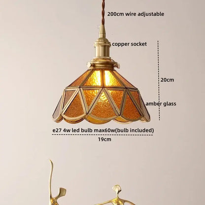 Vintage amber glass led pendant light for dining room