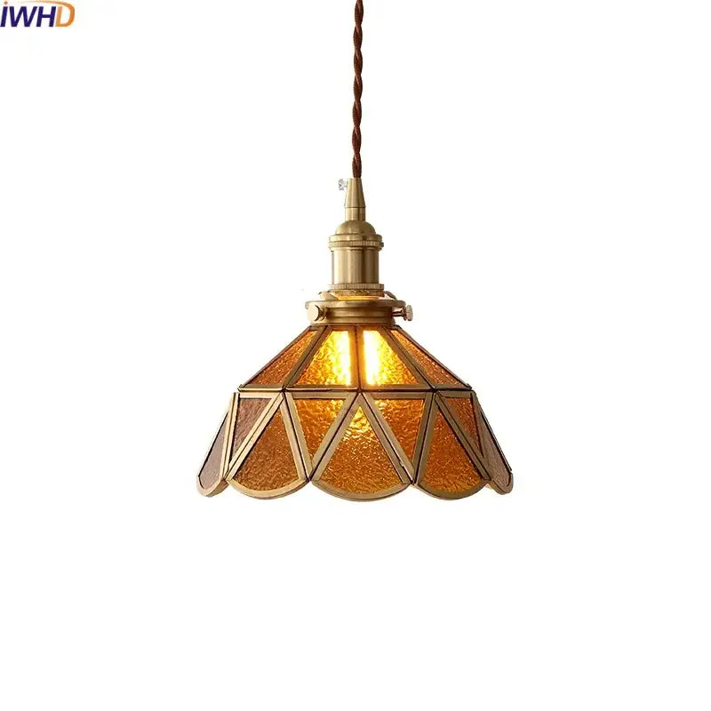 Vintage amber glass led pendant light for dining room