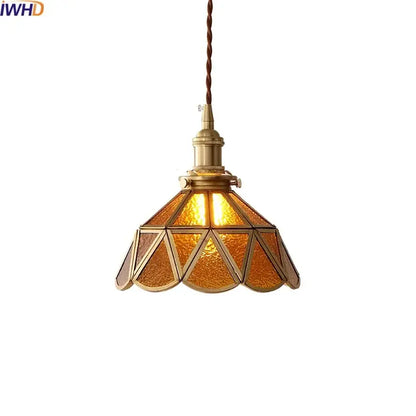 Vintage amber glass led pendant light for dining room