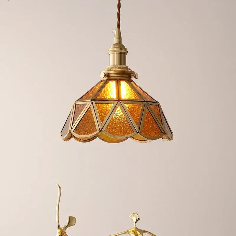 Vintage amber glass led pendant light for dining room