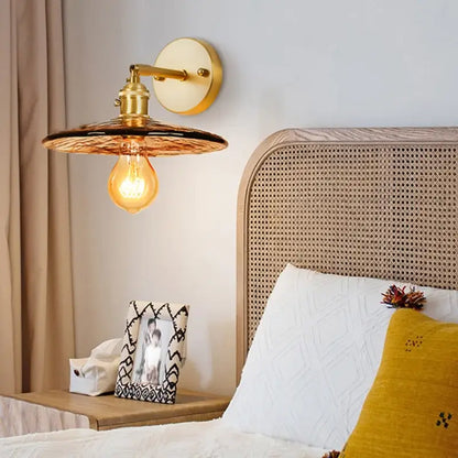 Minimalist amber glass and gold led wall lamp bedroom pull chain