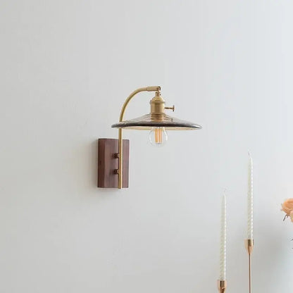 Antique brass and amber glass wall lamp bedroom sconce