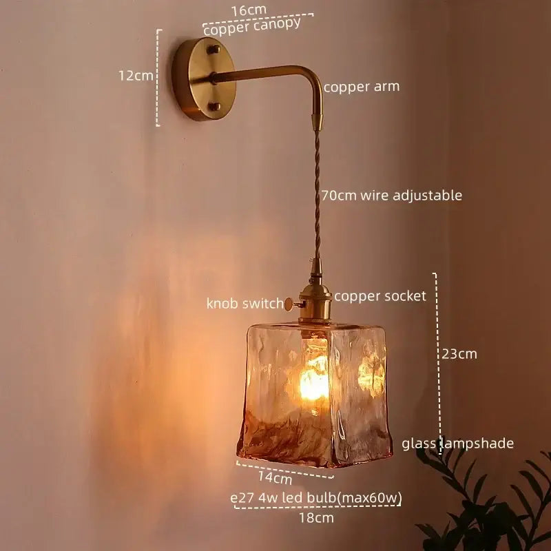 Brass brass amber glass led wall lamps for living room