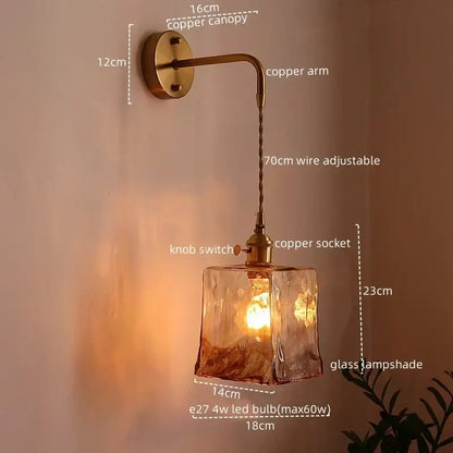 Brass brass amber glass led wall lamps for living room