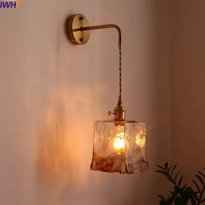 Brass brass amber glass led wall lamps for living room