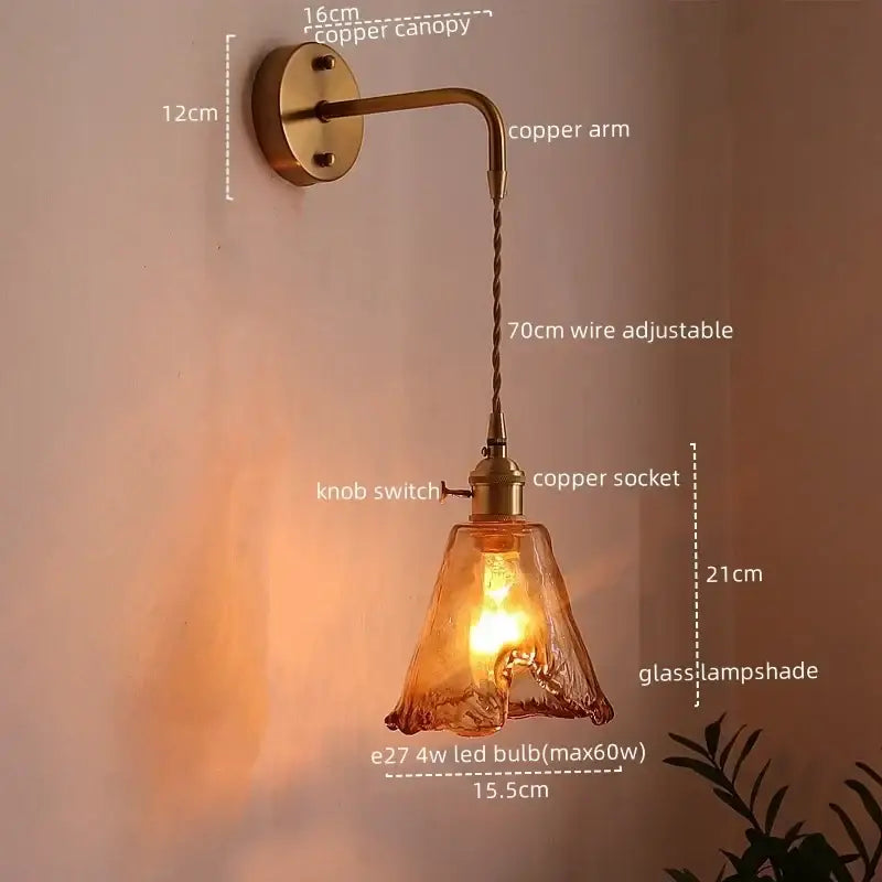 Brass brass amber glass led wall lamps for living room