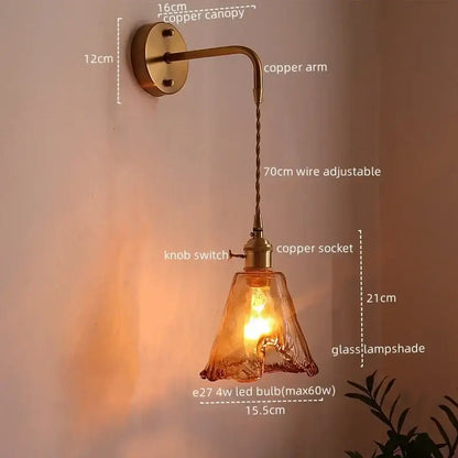Brass brass amber glass led wall lamps for living room