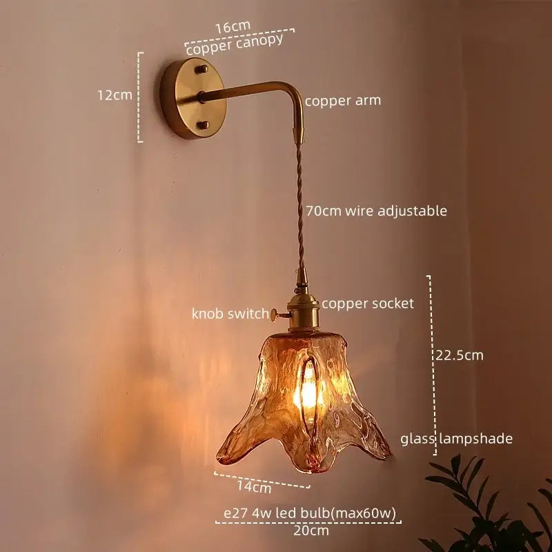 Brass brass amber glass led wall lamps for living room