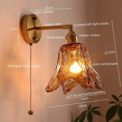 Brass brass amber glass led wall lamps for living room