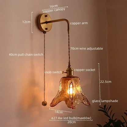 Brass brass amber glass led wall lamps for living room