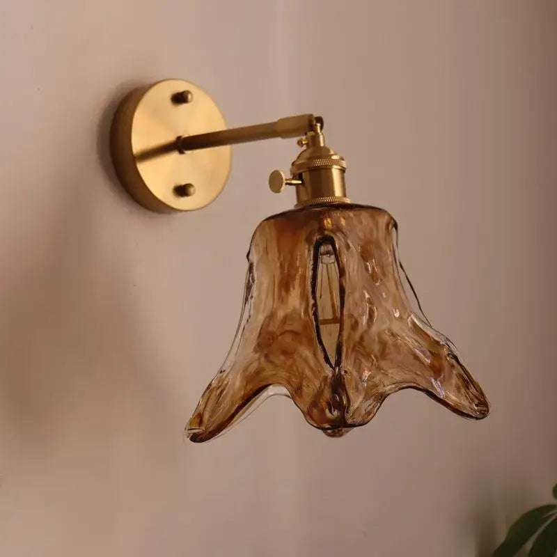 Brass brass amber glass led wall lamps for living room