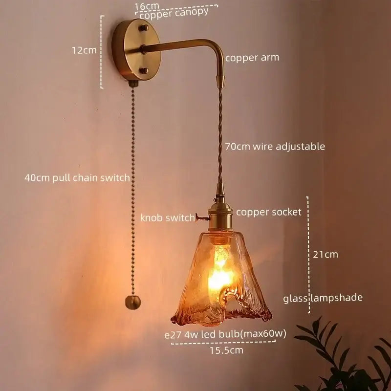 Brass brass amber glass led wall lamps for living room