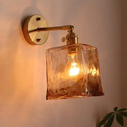 Brass brass amber glass led wall lamps for living room