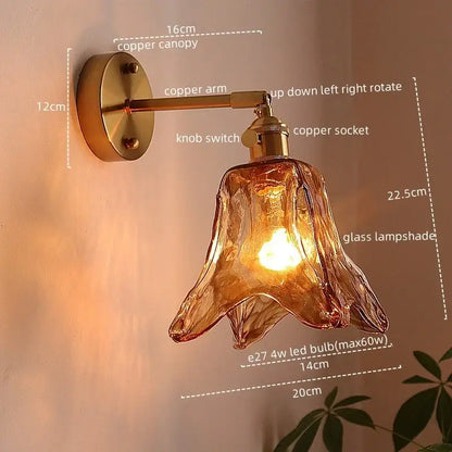 Brass brass amber glass led wall lamps for living room