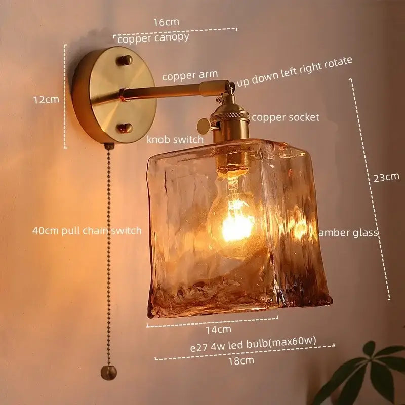 Brass brass amber glass led wall lamps for living room