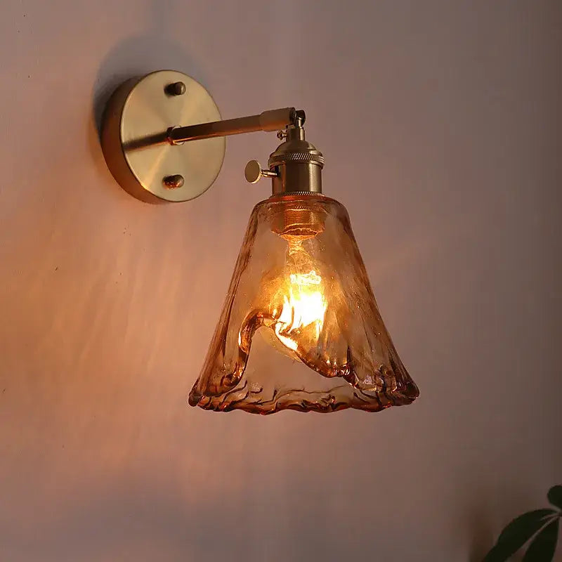 Brass brass amber glass led wall lamps for living room