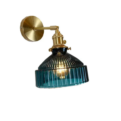 Modern ribbed amber glass wall light fixture bedroom adjustable sconce
