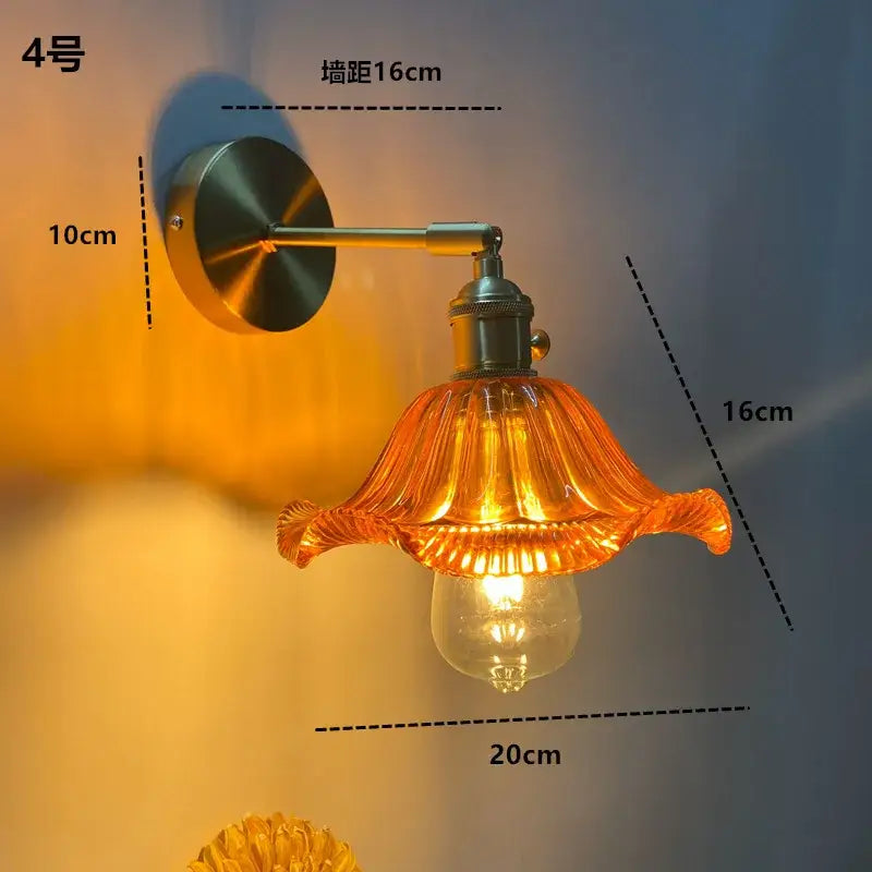 Modern ribbed amber glass wall light fixture bedroom adjustable sconce
