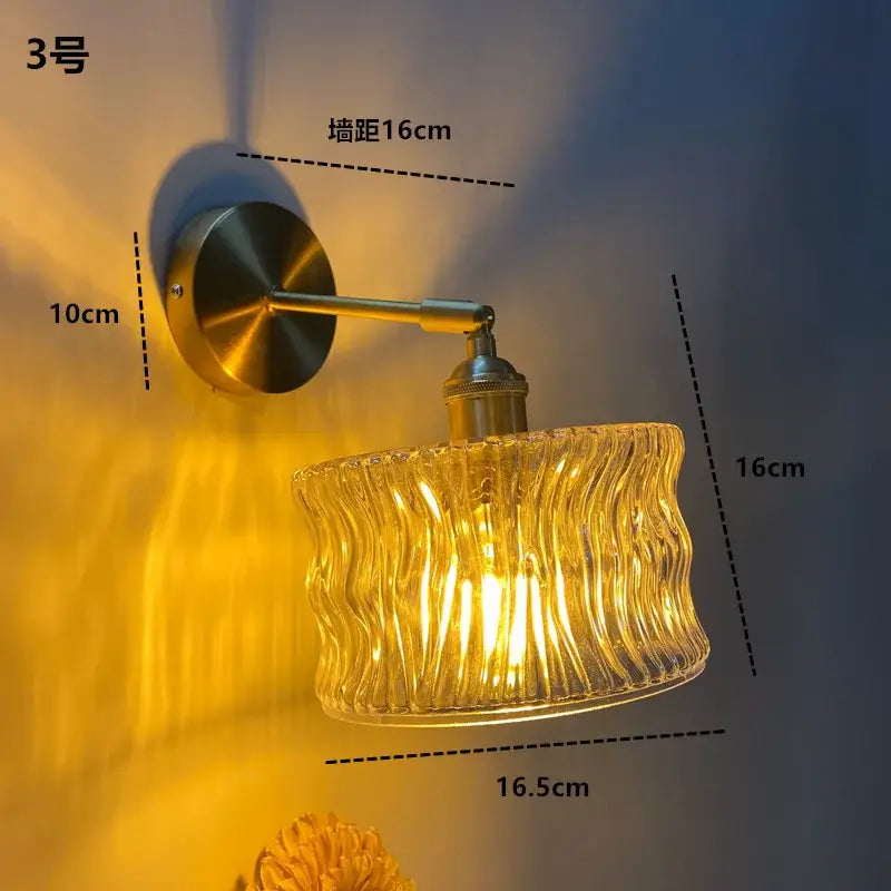 Modern ribbed amber glass wall light fixture bedroom adjustable sconce
