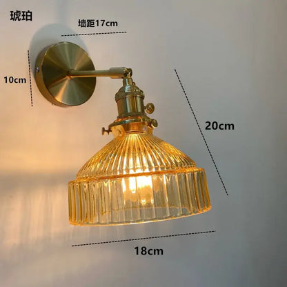 Modern ribbed amber glass wall light fixture bedroom adjustable sconce