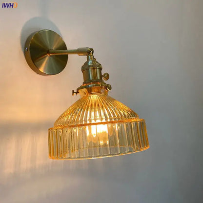 Modern ribbed amber glass wall light fixture bedroom adjustable sconce