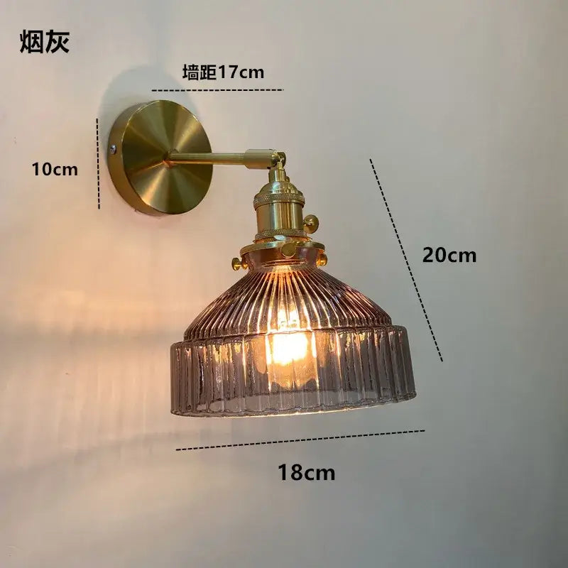 Modern ribbed amber glass wall light fixture bedroom adjustable sconce
