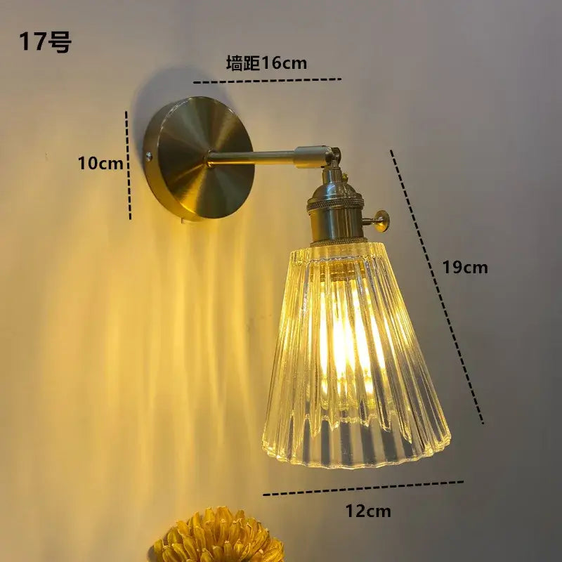 Modern ribbed amber glass wall light fixture bedroom adjustable sconce