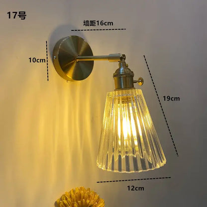Modern ribbed amber glass wall light fixture bedroom adjustable sconce