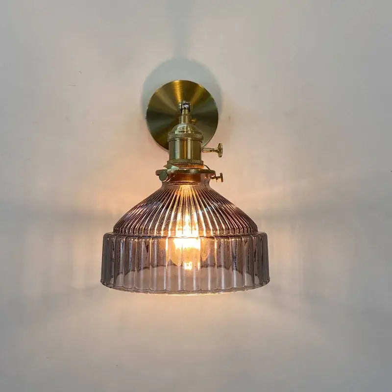 Modern ribbed amber glass wall light fixture bedroom adjustable sconce