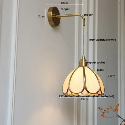 Antique brass amber glass led wall light for bedroom staircase