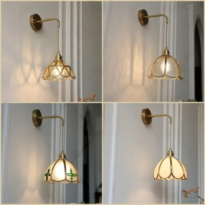 Antique brass amber glass led wall light for bedroom staircase