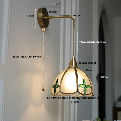 Antique brass amber glass led wall light for bedroom staircase