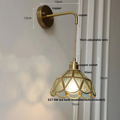 Antique brass amber glass led wall light for bedroom staircase