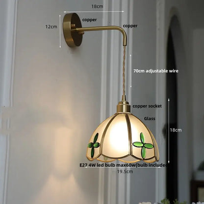 Antique brass amber glass led wall light for bedroom staircase
