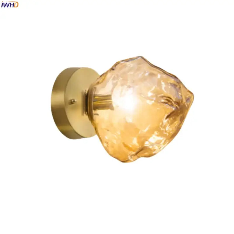 Vintage gold amber glass led wall lights bedroom sconce