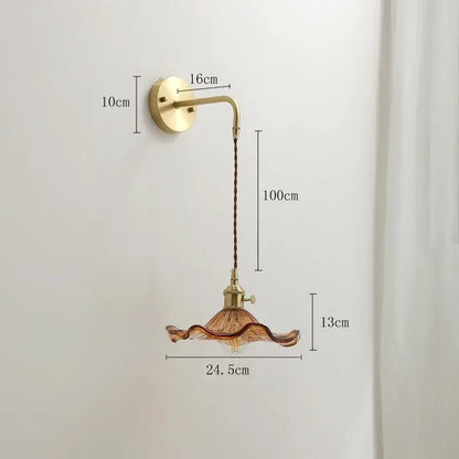 Antique brass amber glass led wall sconce for bedroom lighting