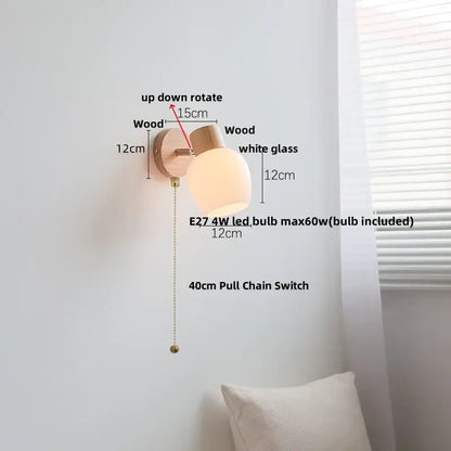 Modern amber glass led wall sconce wood stair light bedroom