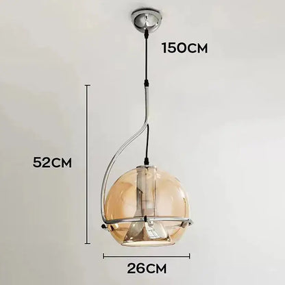 Industrial amber glass and chrome pendant light kitchen chandelier