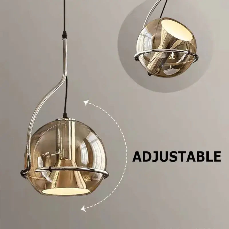 Industrial amber glass and chrome pendant light kitchen chandelier