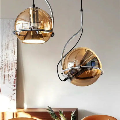 Industrial amber glass and chrome pendant light kitchen chandelier